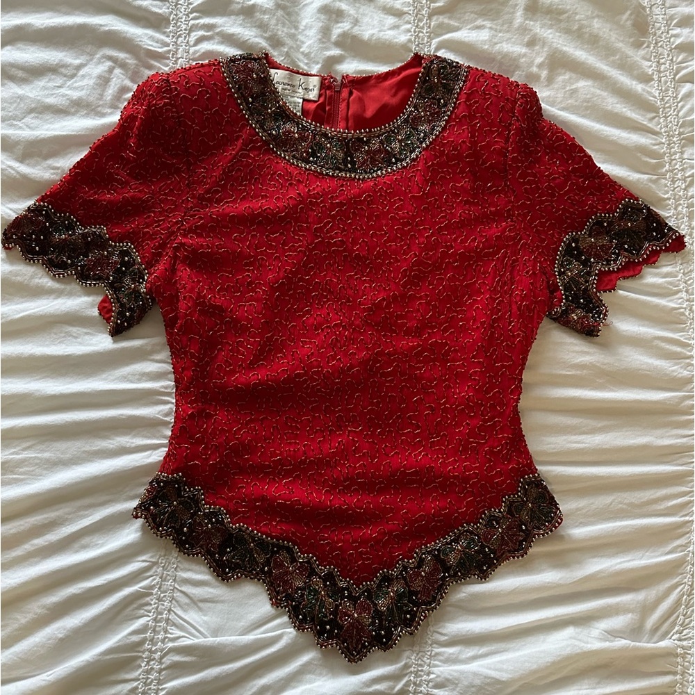 Laurence Kazar Vintage Silk Beaded Top
